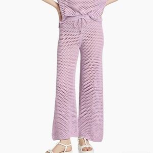 Stellae Dux  Women’s Cashmere Blend Crochet Wide Leg Beach Coverup Pants Sz-XS